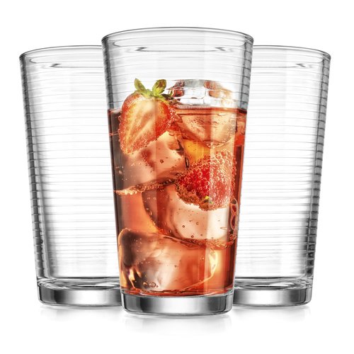 Glaver's Drinking Glasses Set of 10 Highball Glass Cups, Premium Quality 17 Oz. Coolers, Ribbed Glassware. Ideal for Water, Juice, Cocktails, and Iced Tea. Dishwasher Safe.