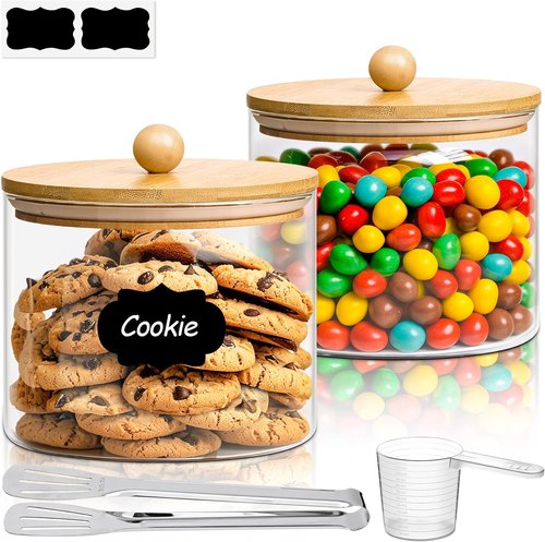 ComSaf Large Glass Cookie Jar Set - 1.8 Qt Food Storage Containers with Lid | Perfect for Flour, Sugar, Candy, and Nuts
