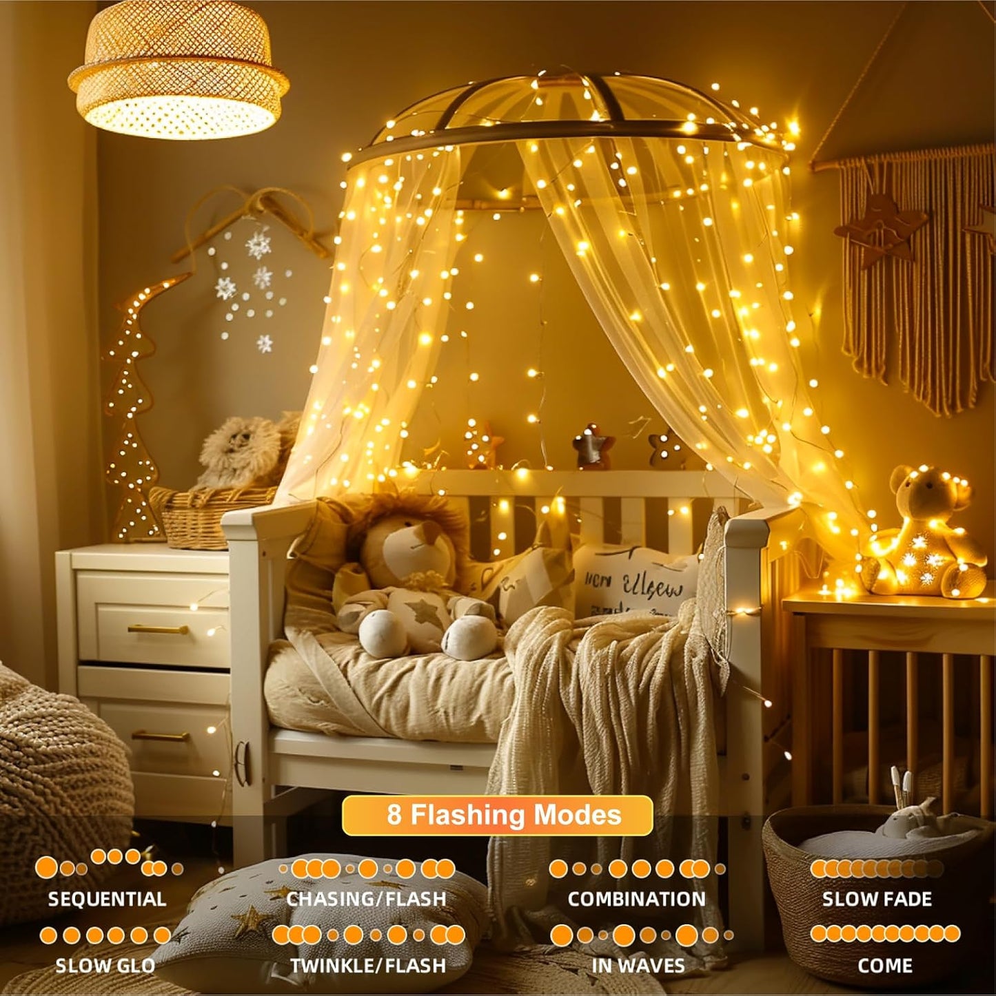 Skiennix 4 Pack Rechargeable Fairy Lights - 16FT 50 LED Indoor String Lights | 8 Modes, Warm White