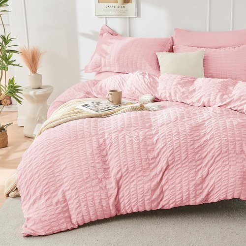 HYMOKEGE Pink Queen Comforter Set - Luxurious 7-Piece All-Season Bedding Set with Sheets & Pillowcases