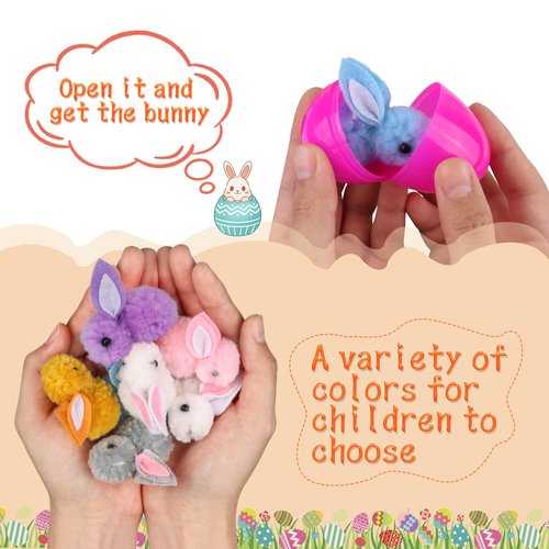 24 Pack Easter Egg Fillers with Easter Bunny Plush, Easter Eggs with Toys Inside, Mini Stuffed Animals Filled Easter Eggs Hunts Party Favors, Easter Basket Stuffers for Kids Toddler Teens Boys Girls