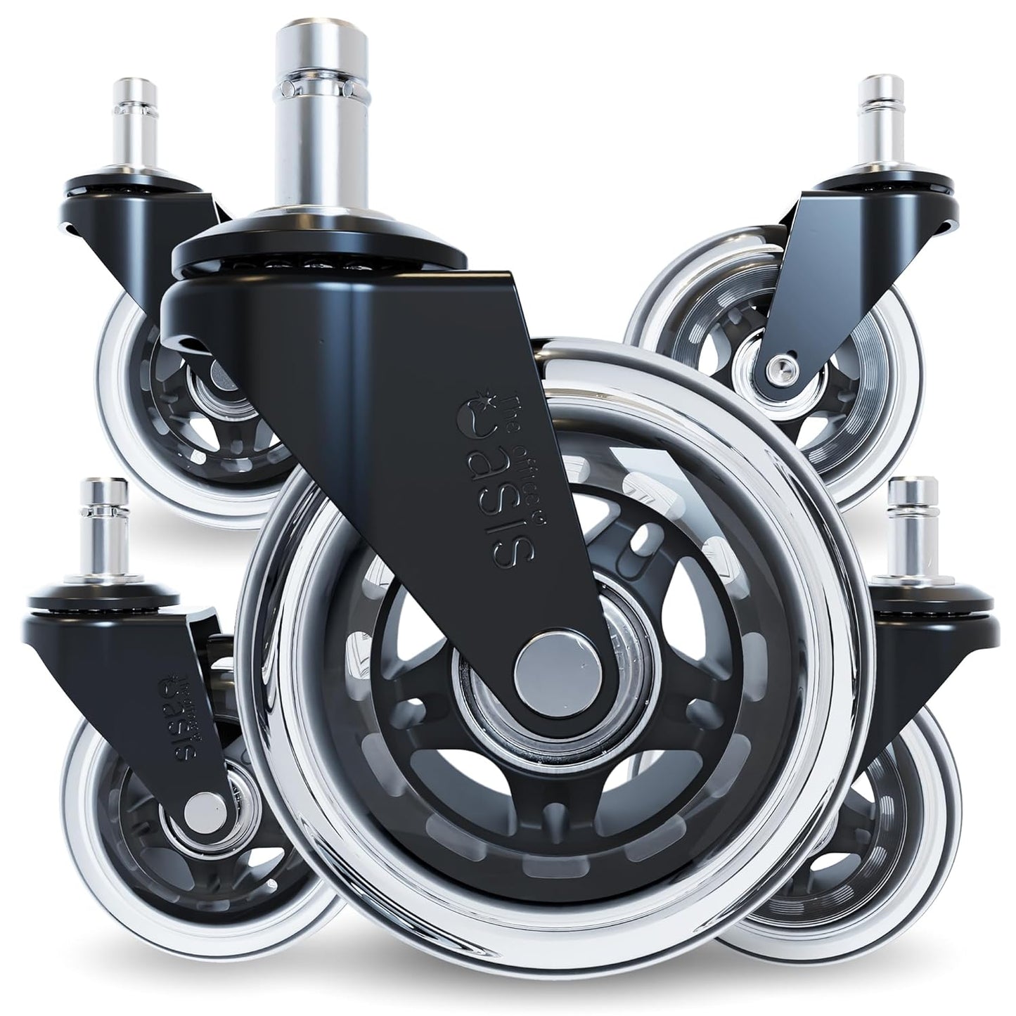 Office Oasis Rollerblade Office Chair Wheels - Smooth & Quiet Casters for Hardwood & Carpet - Set of 5