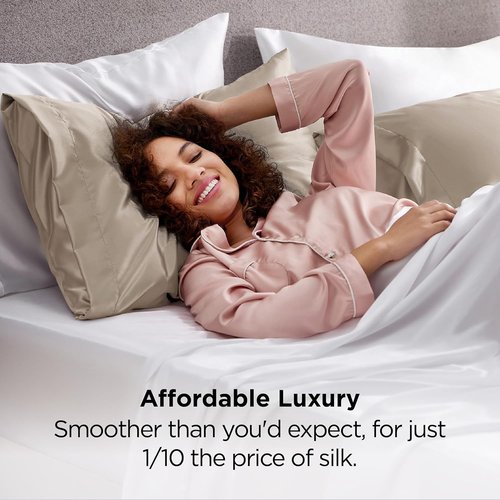 Bedsure Satin Pillowcase - Luxurious Silk-Like Comfort | Standard Size 20x26 Inches, Khaki, 2-Pack