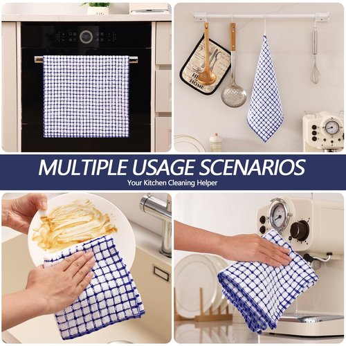Homaxy Kitchen Towels and Dishcloths Set, 16 x 25 and 12 x 12 Inches, Set of 8 Cotton Terry Kitchen Dish Towels, Super Soft and Absorbent Dish Cloths, Blue
