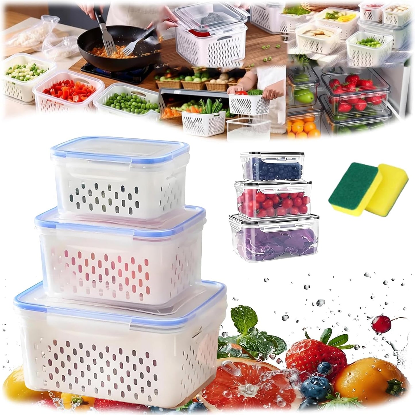 Skiennix 4-In-1 Food Storage Container - Versatile & Space-Saving Design | BPA-Free, Clear