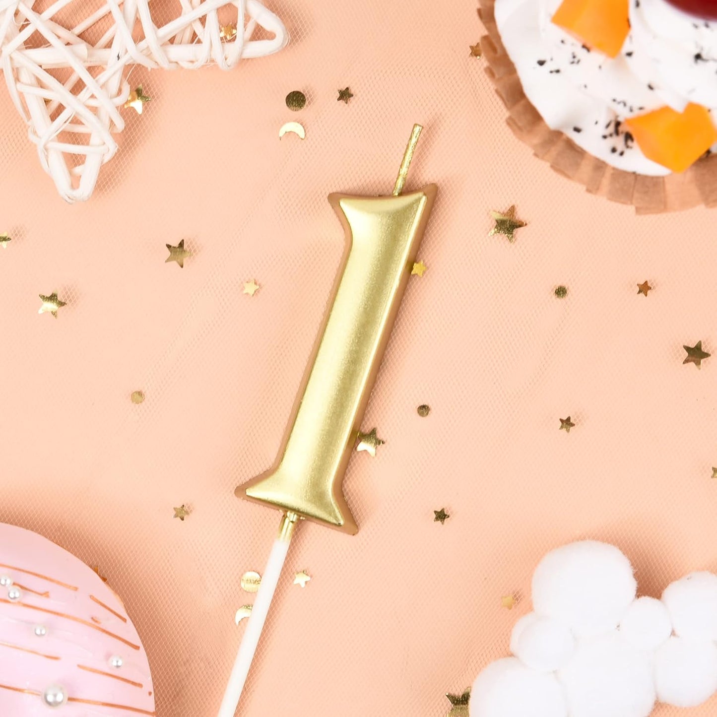 PHD Cake - Elegant Gold Number 1 Birthday Candle - 2.76 Inch for Party Celebrations