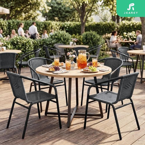 JEAREY Outdoor Rattan Dining Chairs - Set of 4 All-Weather Stackable Chairs for Lawn & Garden | Grey