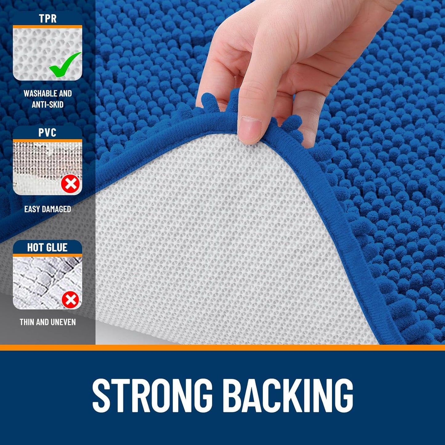 OLANLY Bathroom Rugs - Extra Soft Chenille Bath Mats with Rubber Backing | 36x24, Deep Navy Blue, Quick Dry & Machine Washable