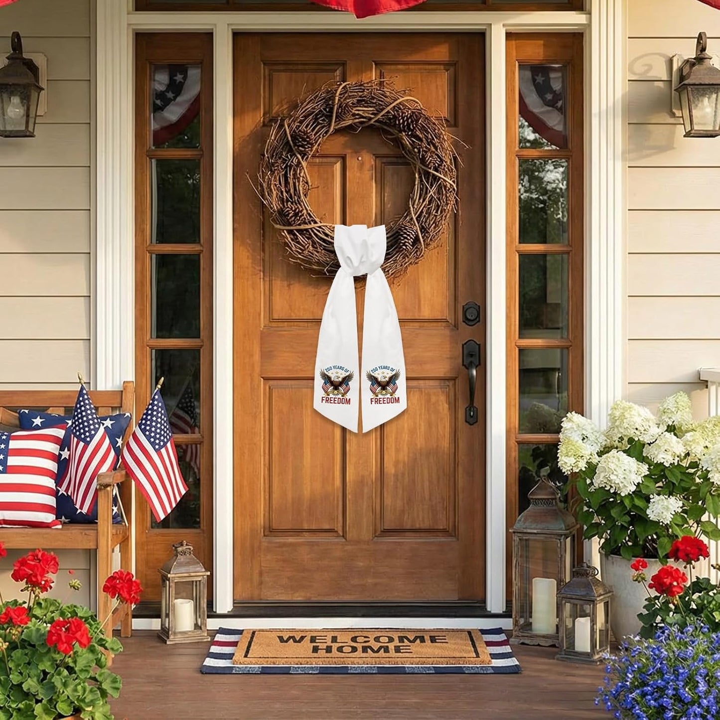 USA 250 Years Patriotic Wreath Sash - Freedom Eagle Ribbon for Front Door | American Flag Decor