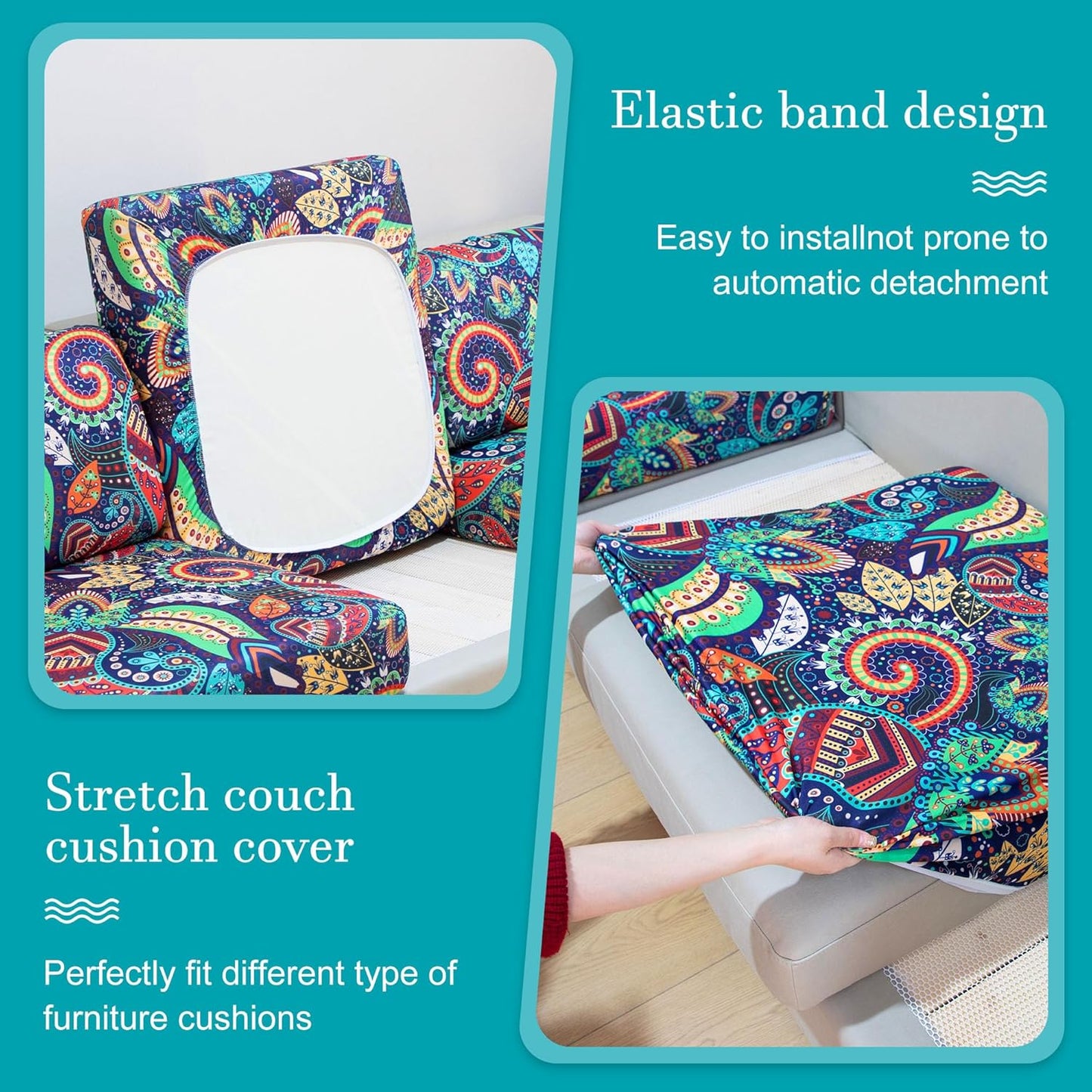 Rococo 12-Piece Stretch Patio Cushion Covers - Washable Outdoor Sofa Slipcovers for Furniture Protection