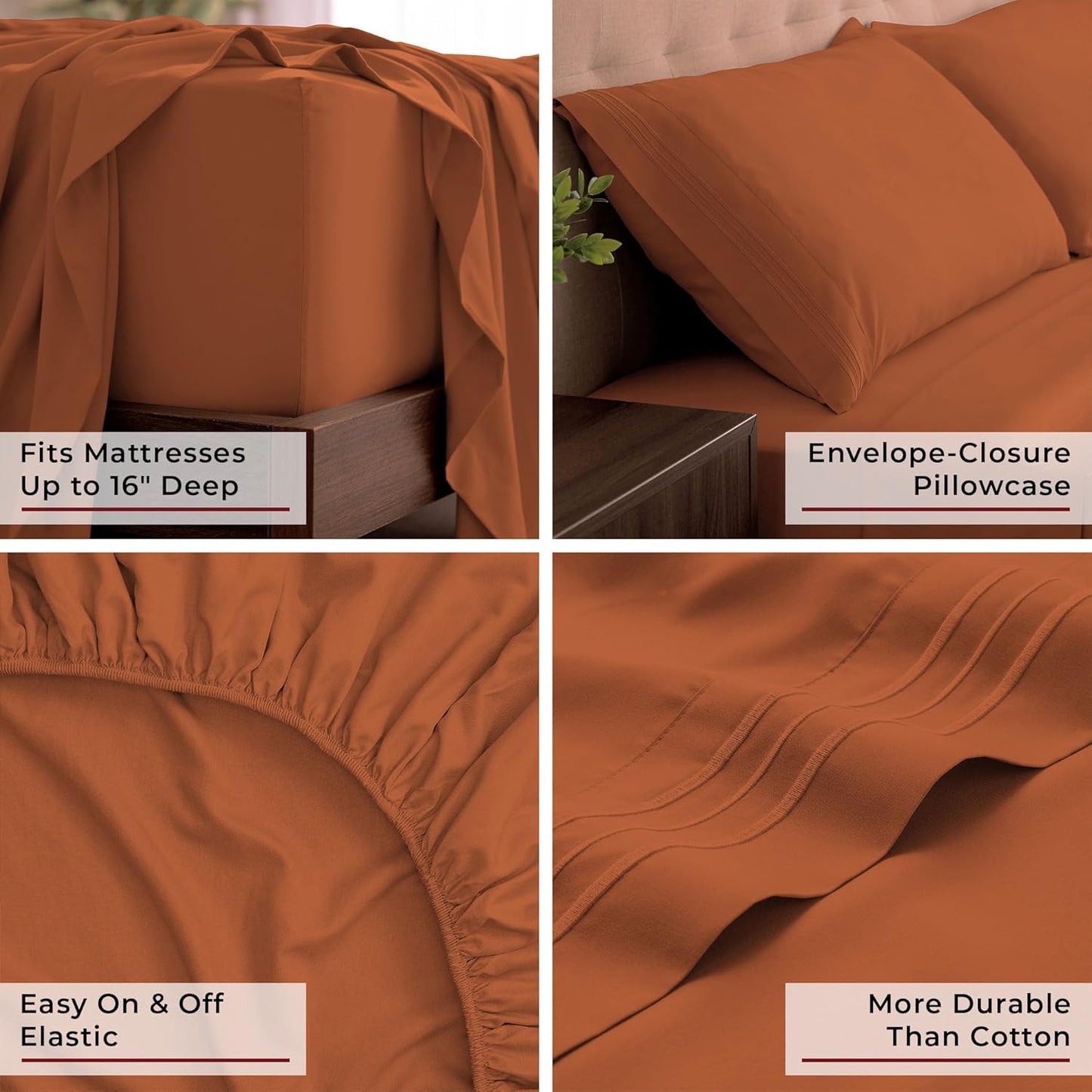 Mellanni King Sheets Set - 4 PC Hotel Luxury Bedding | Extra Soft, Cooling, Wrinkle & Fade Resistant (Terracotta)