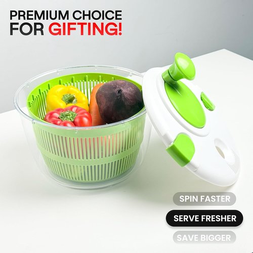 DoubleWave Salad Spinner - Fast Spin & Dry for Fruits, Vegetables & Greens | BPA-Free | 5.3 Quart Capacity