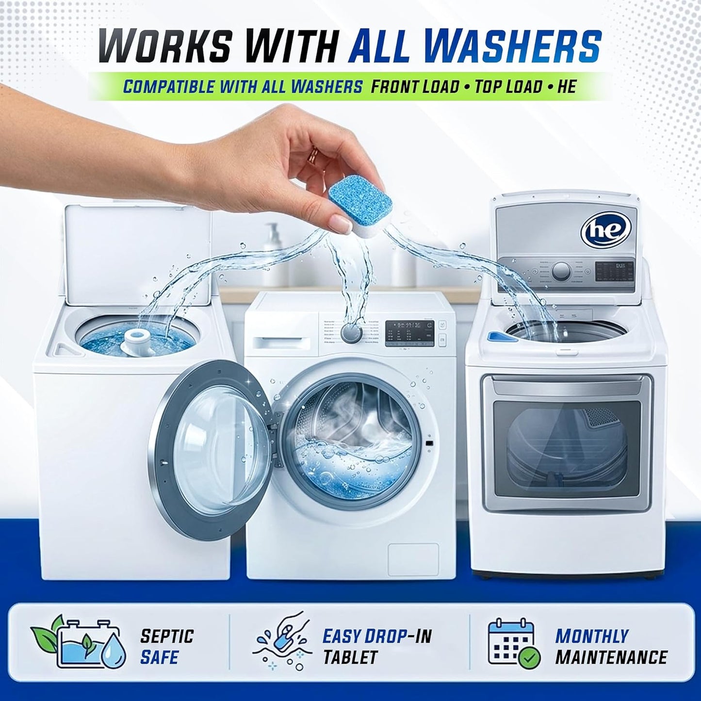 Skiennix Washing Machine Cleaner Tablets - 25 Pack for Deep Cleaning & Pet Hair Removal | Compatible with All Washer Types