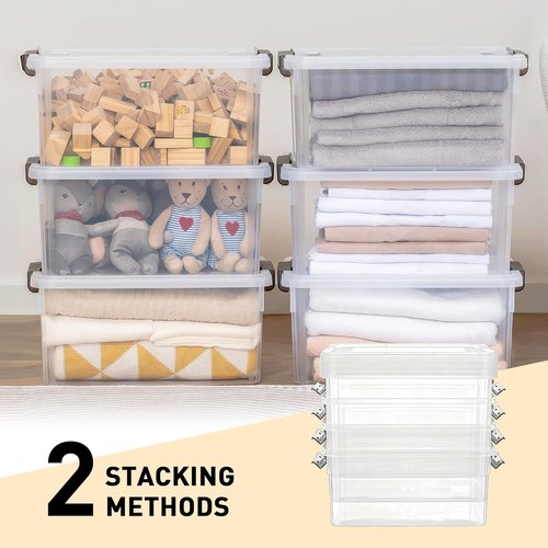 Citylife 17 QT Plastic Storage Bins - 6 Pack Clear Stackable Containers for Garage, Closet, Kitchen