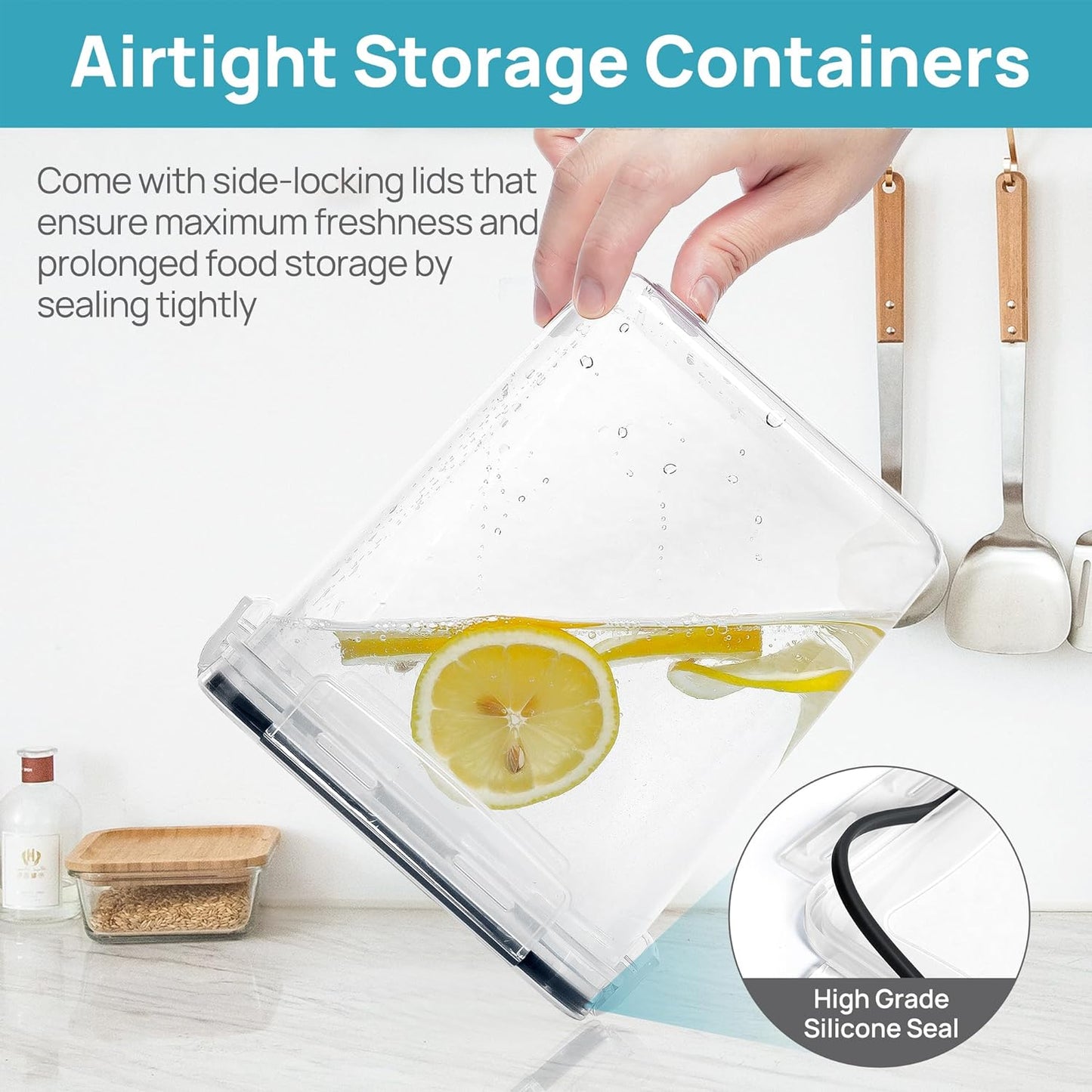 Vtopmart Airtight Food Canisters - 10 PCS Flour & Sugar Storage Containers, BPA-Free, Black