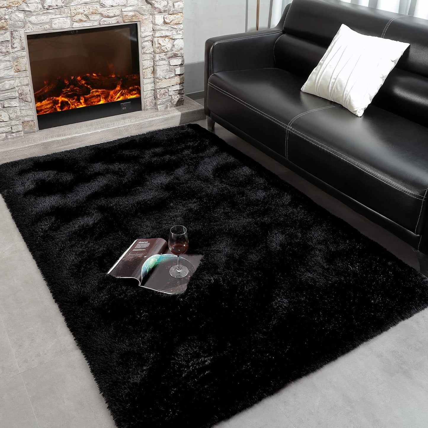 Keeko Fluffy Area Rugs for Living Room Bedroom, 6x9 Soft Plush Bedside Rug Modern Indoor Large Rug Shag Fuzzy Nursery Carpet Non Slip Rugs for Kids Girls Baby Teen Dorm Room Home Decor Black