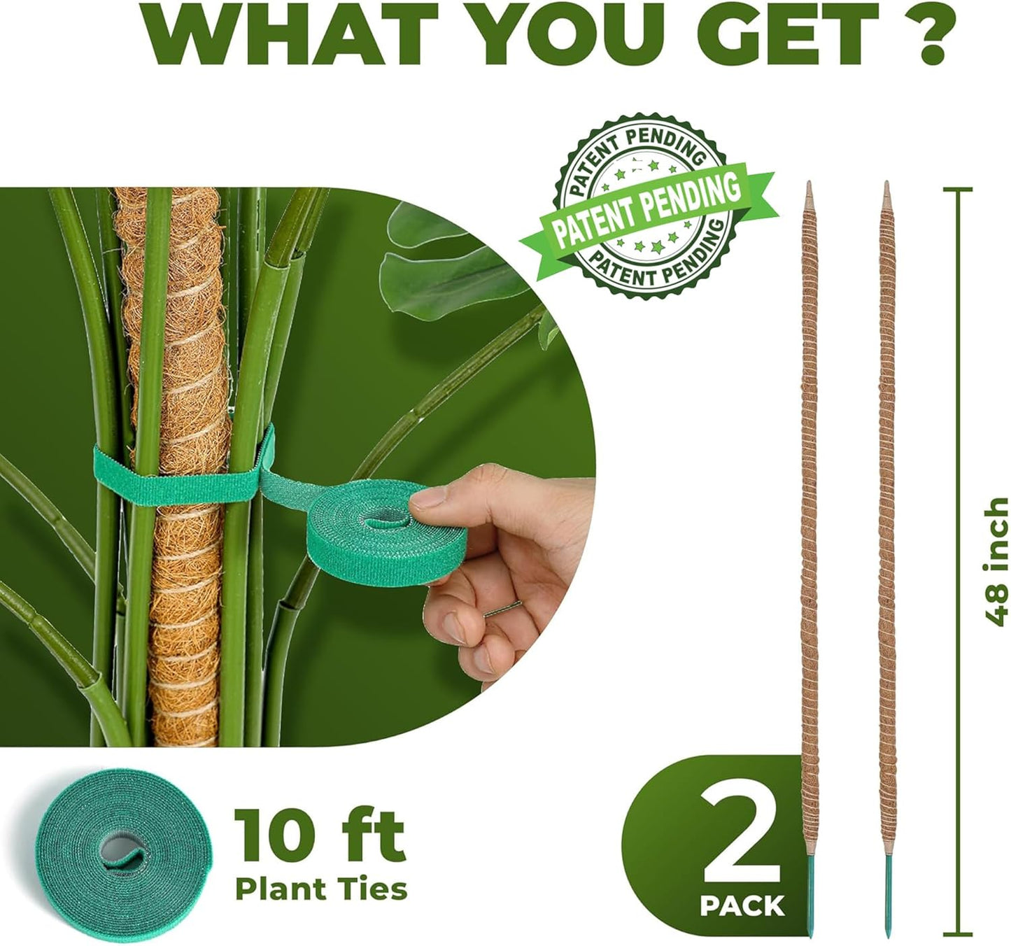 Monstera Plant Support - 2 Pack 48'' Bendable Moss Poles for Indoor Climbing Plants | Trellis Stakes