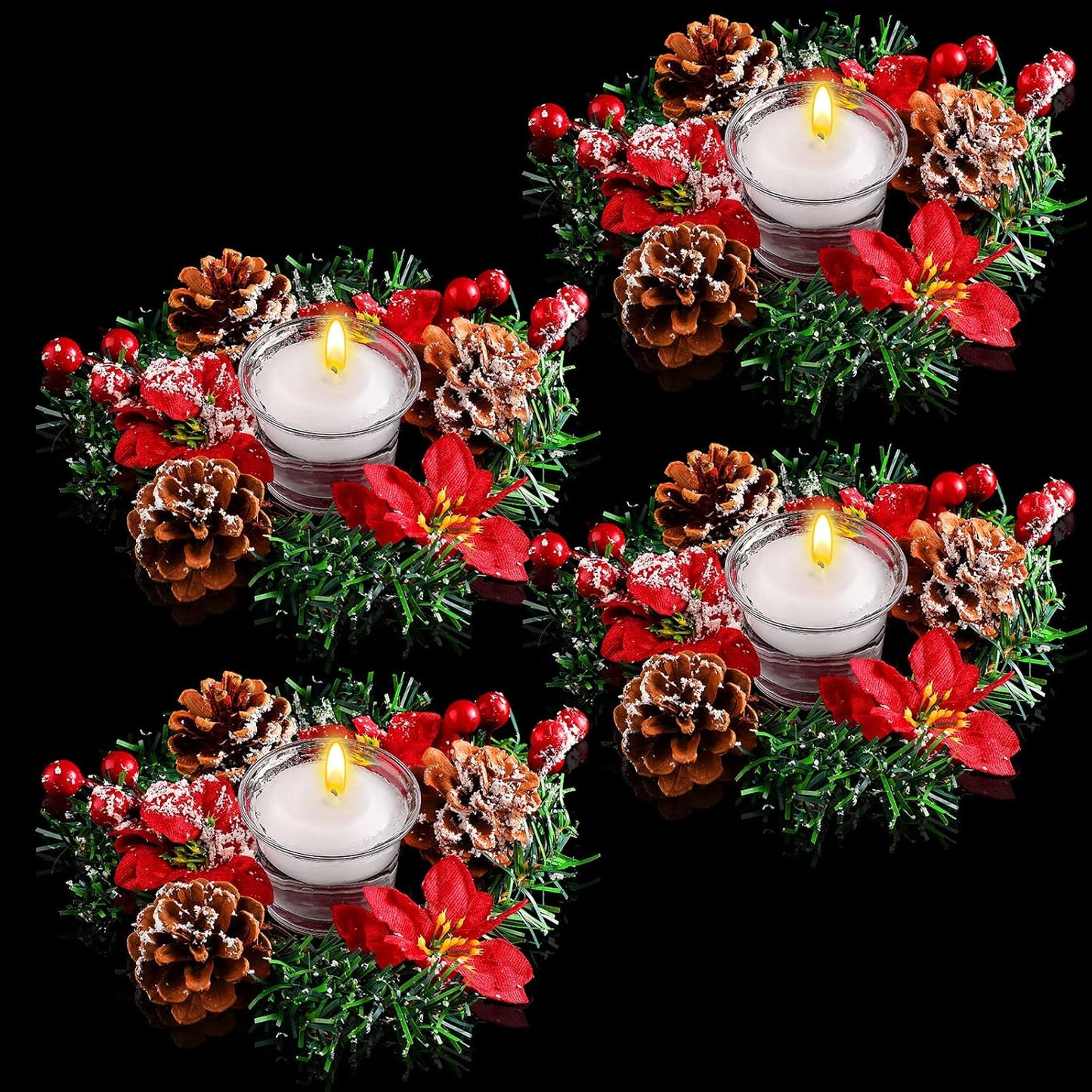 Regine Switzerland 8-Pack Christmas Poinsettia Candle Rings - Tealight Holders & Centerpiece Decor