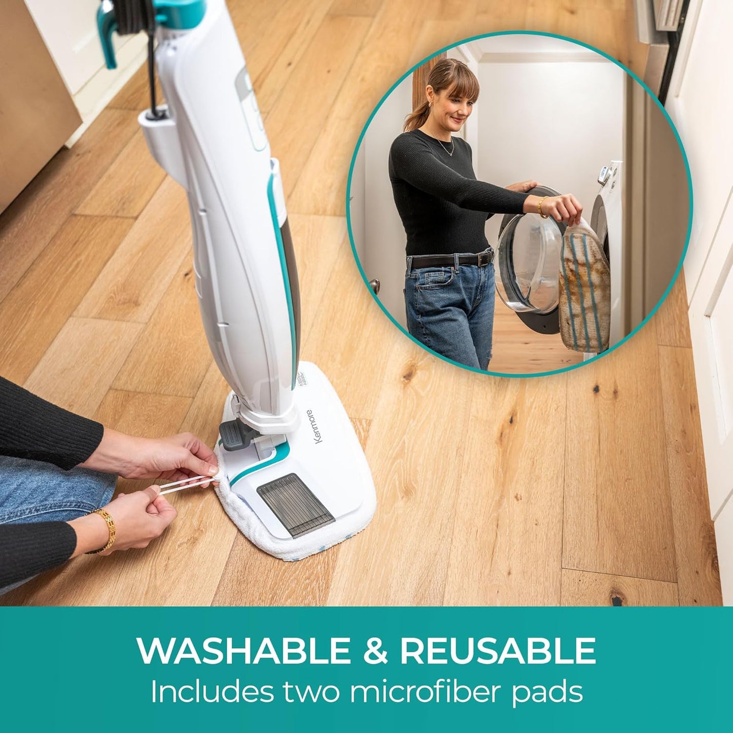 Kenmore SM2060 S200 Series Steam Mop - Quick-Heating Floor Cleaner with Easy Scrubber & 2 Washable Pads