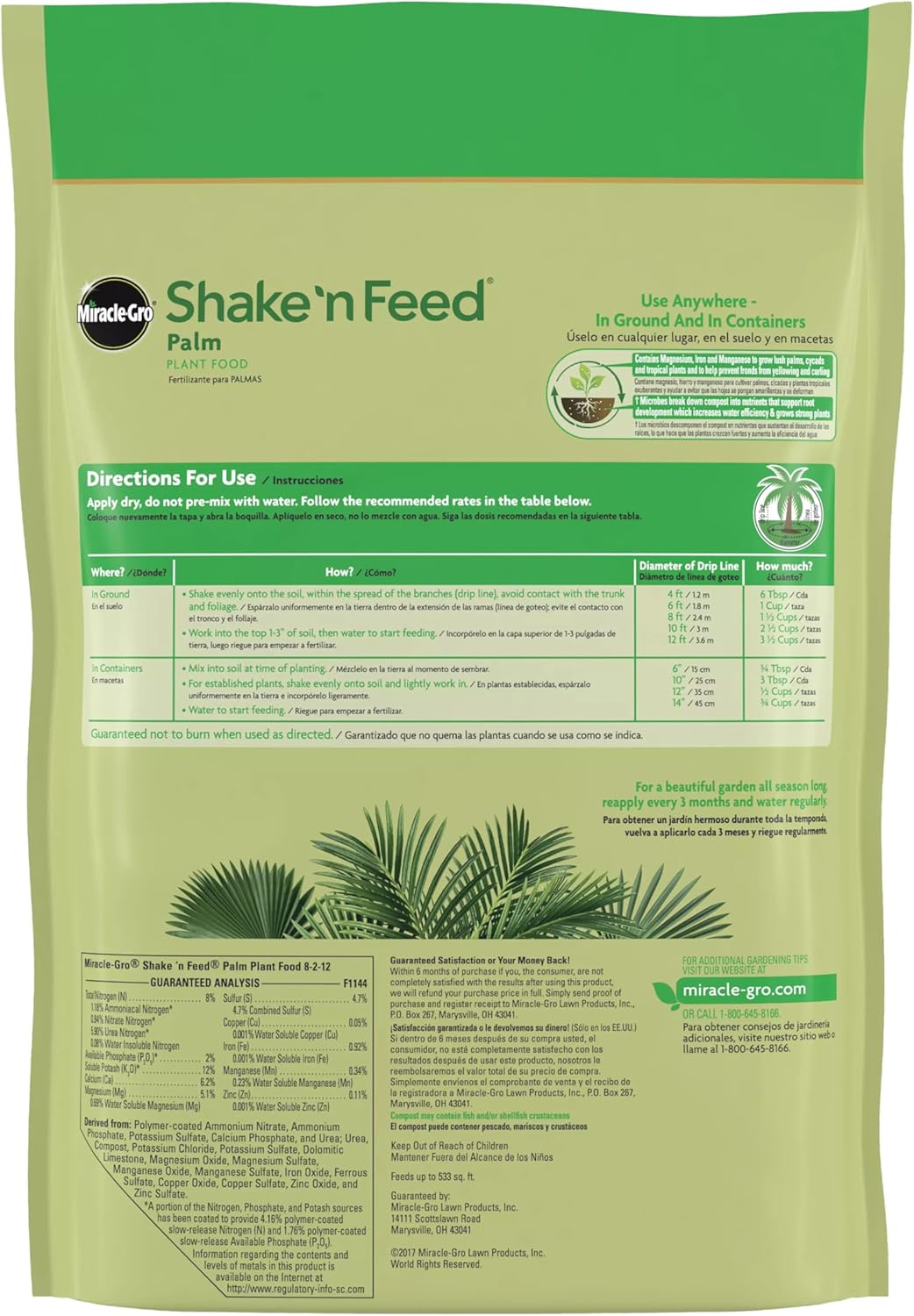 Miracle-Gro Palm Plant Food - Shake 'N Feed Formula for Thriving Plants | 8 lb. Bag Feeds Up to 3 Months