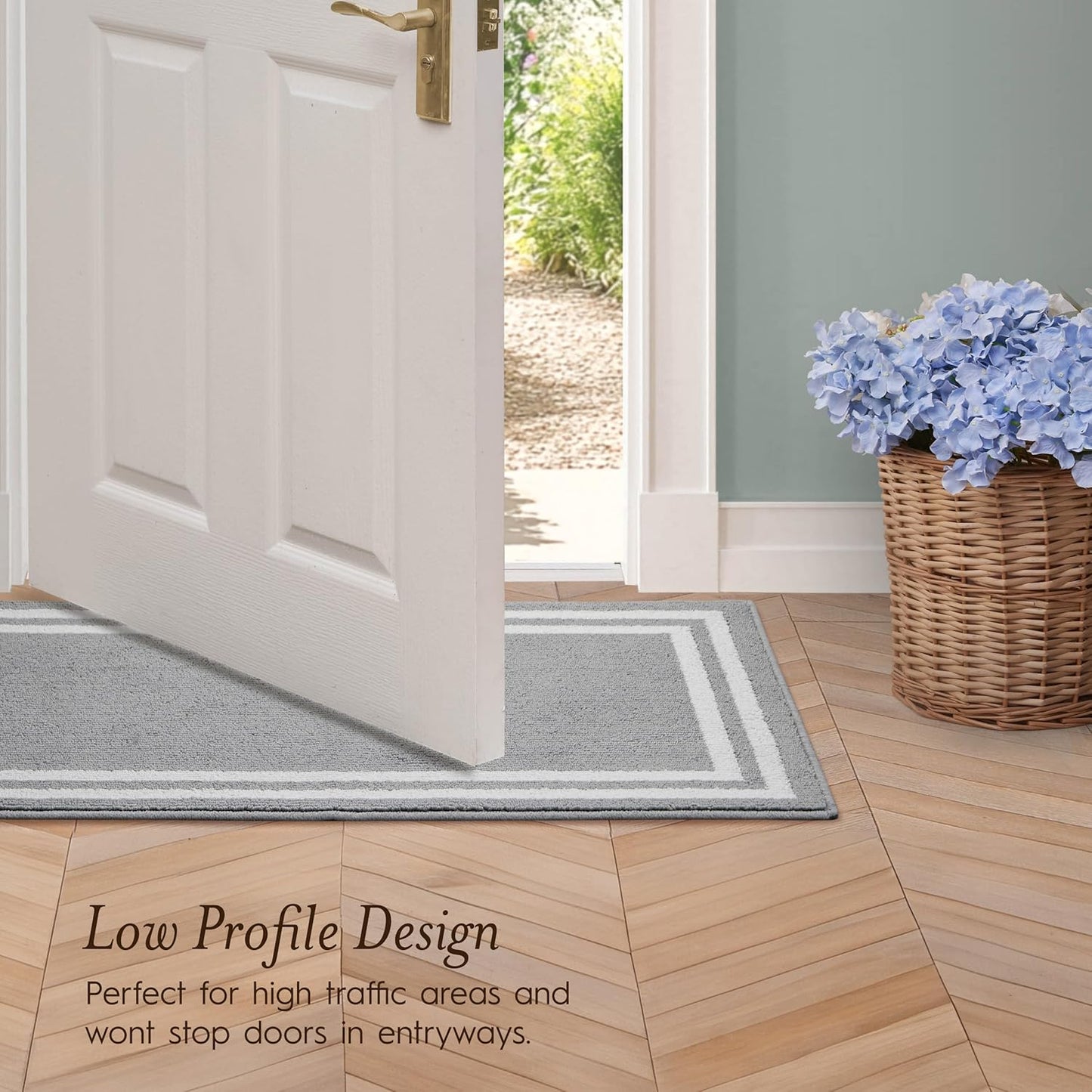 Laura Ashley All Loop Tufted 26" x 96" Washable Skid-Resistant Runner Rug - Light Grey/Ivory Debbie Double Border Two-Tone