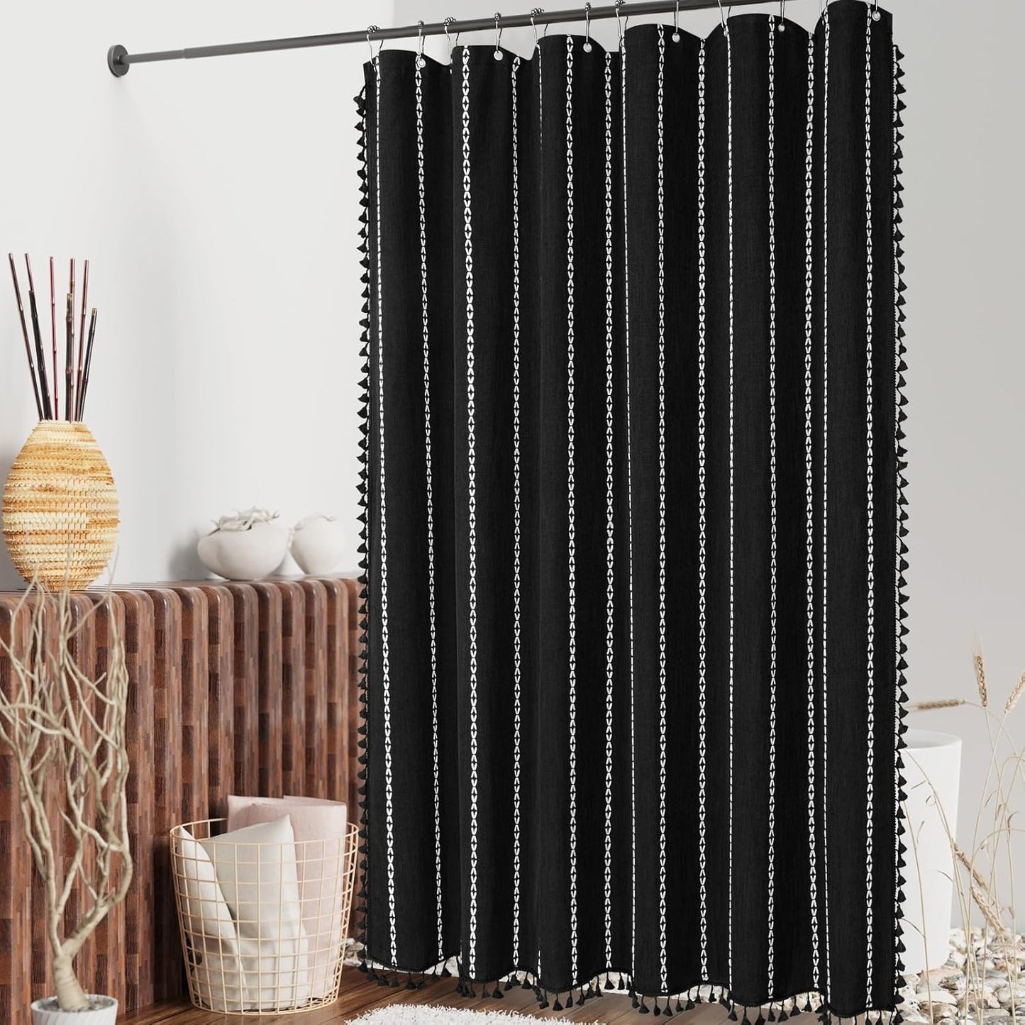 MitoVilla Black Stall Shower Curtain - 36 x 72 Inch Heavy Fabric for Boho Farmhouse Decor