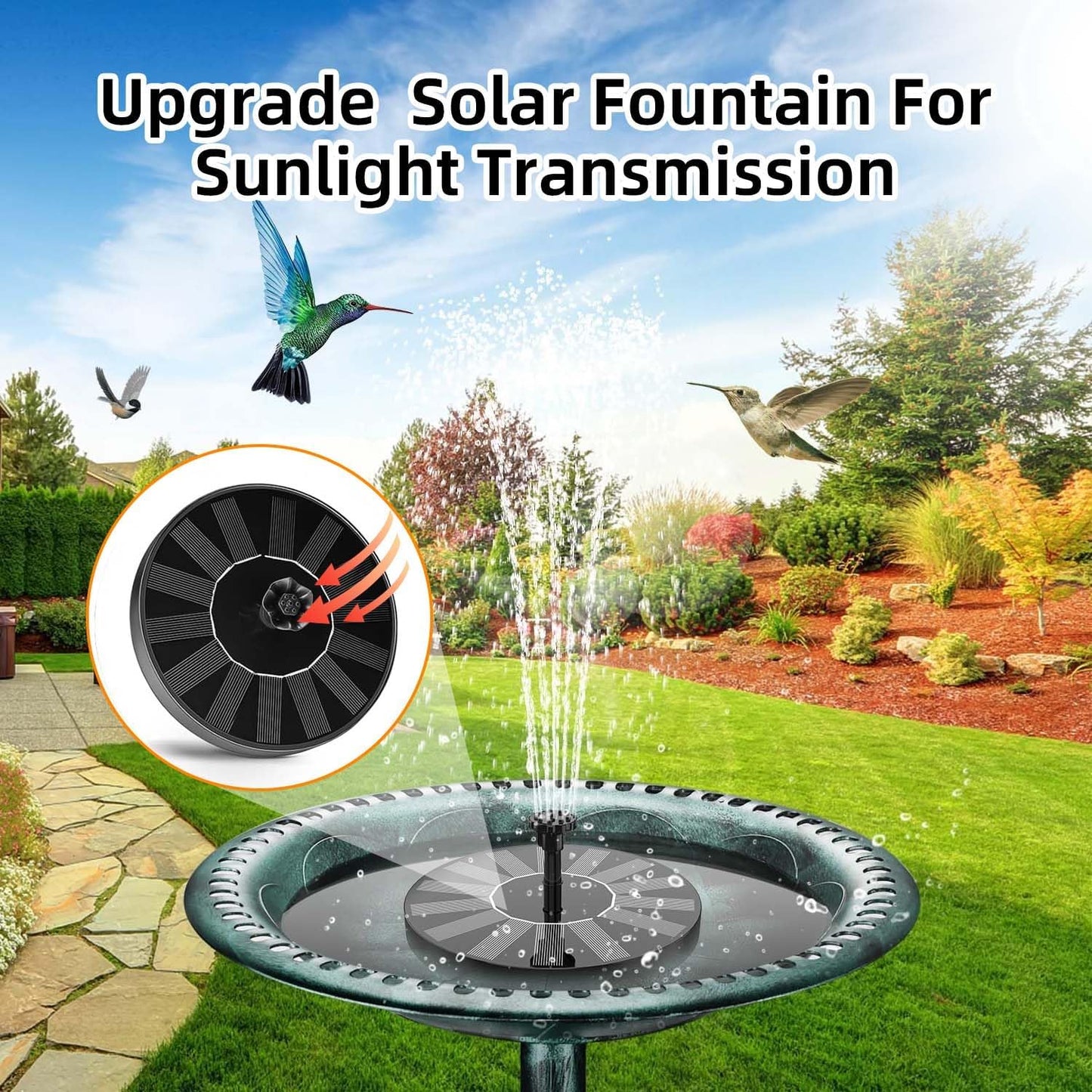 Skiennix Solar Fountain - Upgraded Solar Powered Water Pump with 6 Nozzles for Garden & Pond Decor