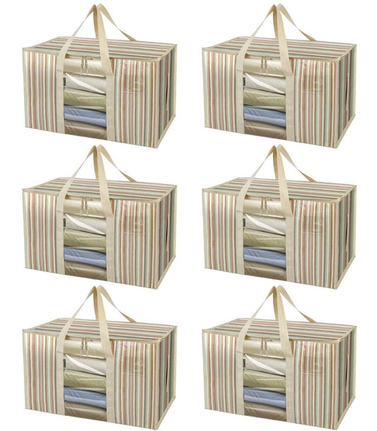 BALEINE 6-Pack Oversized Moving Bags with Reinforced Handles, Heavy-Duty Storage Tote Moving Supplies for Packaging, Camping (Color Stripe, 6-Pack)