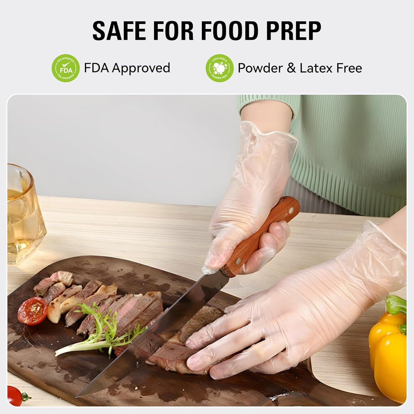 SWIFTLITE Disposable Vinyl Gloves - Food Safe, Latex-Free, Powder-Free Clear Cooking Gloves | 100 Count