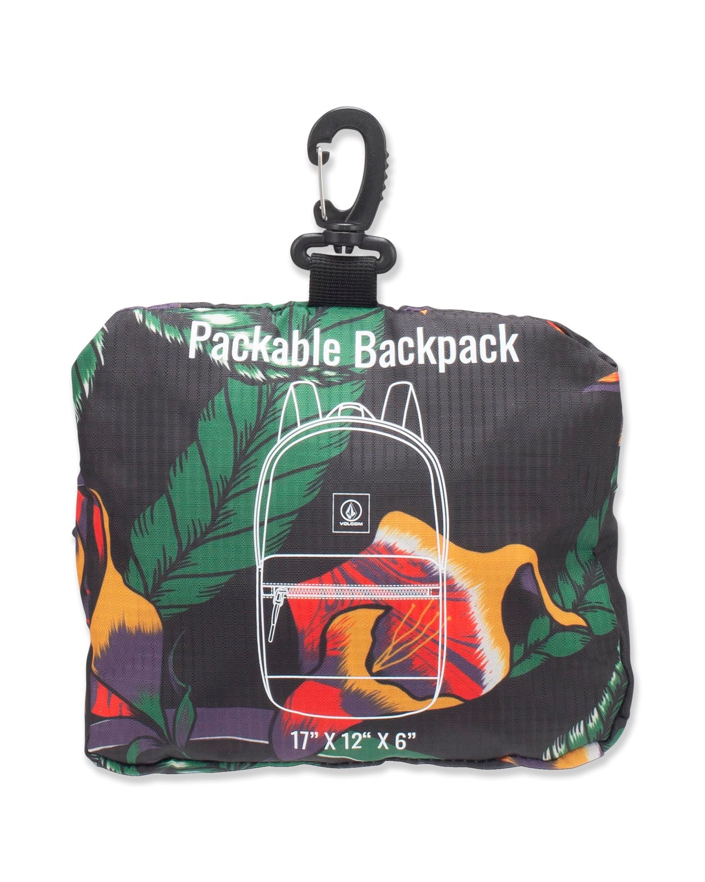 Volcom Men's Packable Backpack, Black Floral Print, One Size