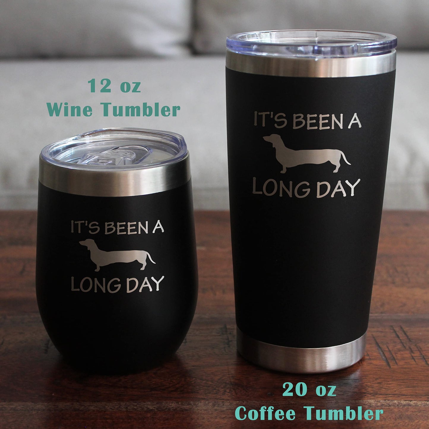 Bevvee Been a Long Day - Dachshund Wine Tumbler with Sliding Lid - Stemless Stainless Steel Insulated Cup - Cute Funny Mug for Coworkers or Boss - Teal