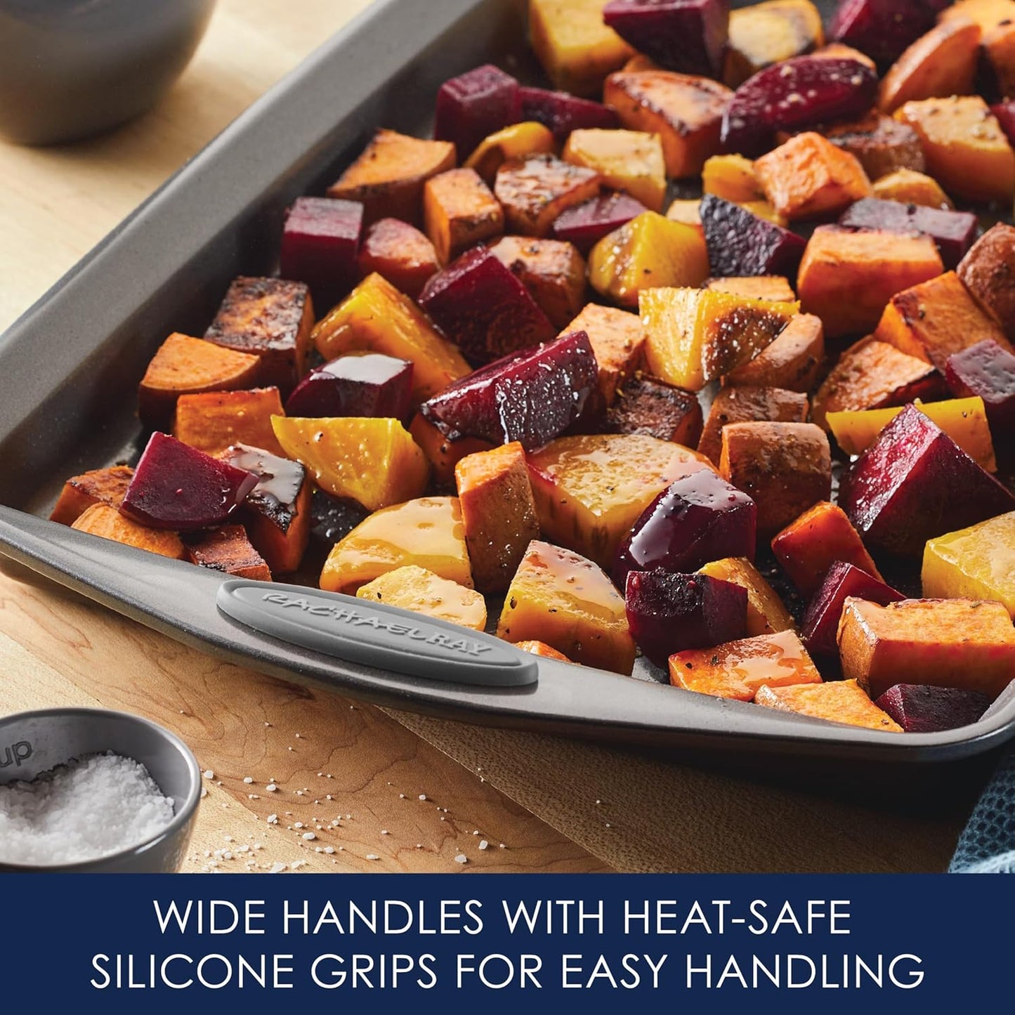 Rachael Ray Nonstick Bakeware Set - 3 Piece Cookie Sheets with Grips in Gray & Sea Salt Gray
