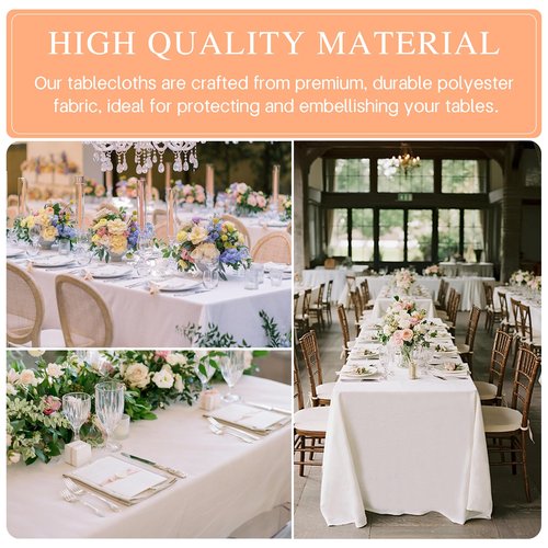 BIGTONE 12 Pack White Rectangle Tablecloth 60 x 102 Inch, Cross Ribbon Packing Reusable Table Clothes for 6 Foot Tables, Wrinkle Resistant Polyester Fabric Table Cover for Wedding, Party, Banquet
