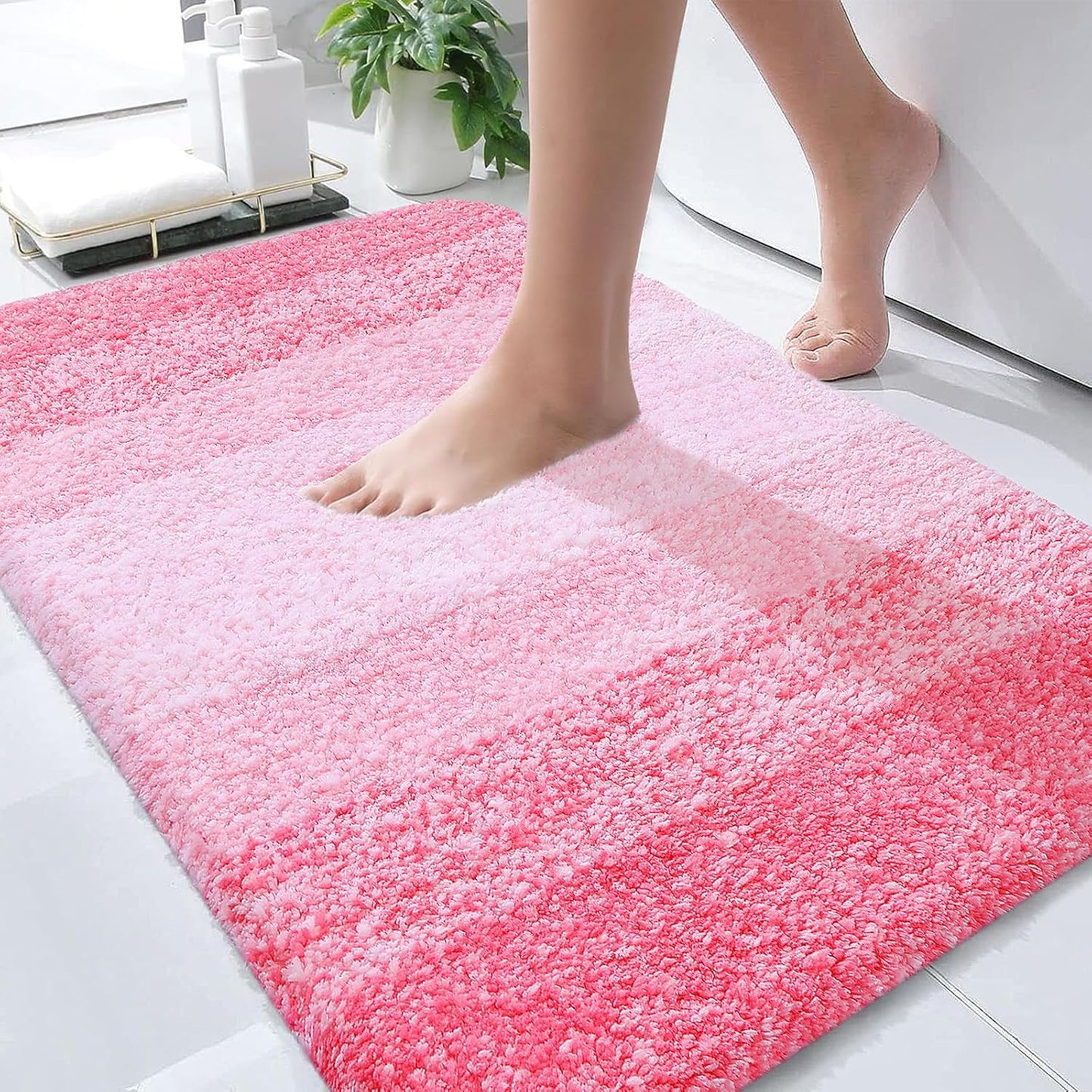 OLANLY Bathroom Rugs - Extra Soft Microfiber Mat | Quick-Dry, Machine Washable, 34x21, Pink