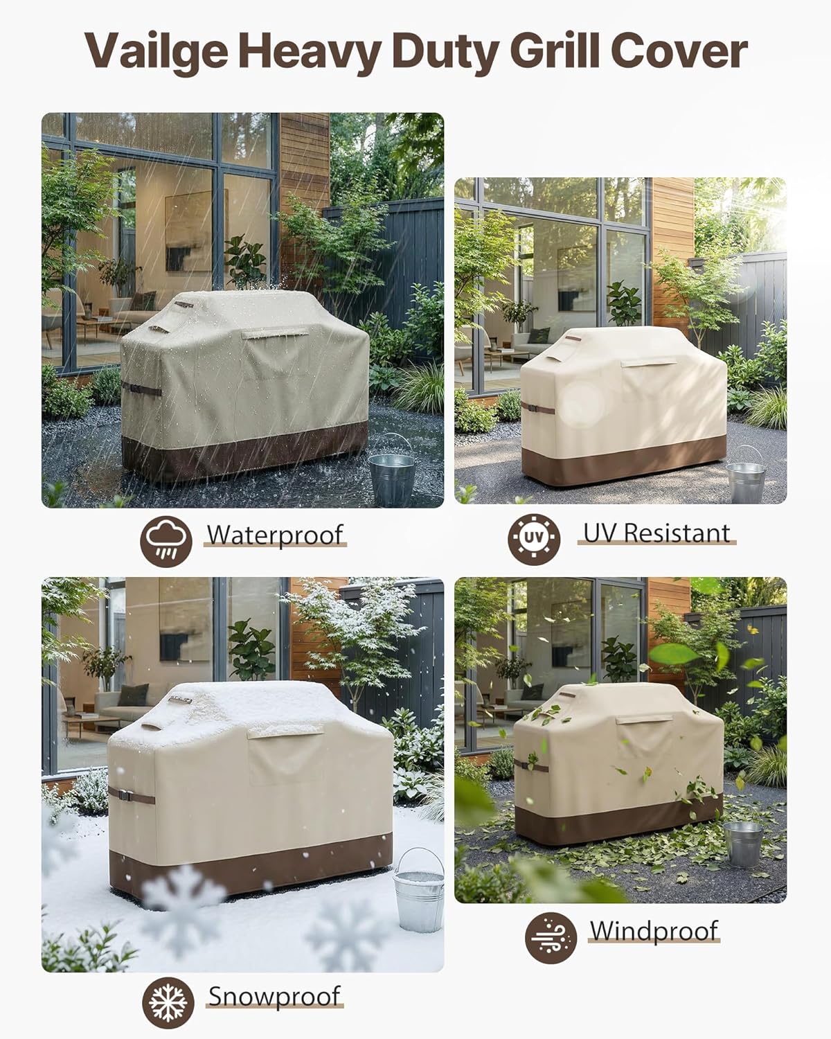 Vailge 58-Inch Waterproof Grill Cover - Heavy Duty 600D Fabric, UV & Dust Resistant | Fits Weber & More