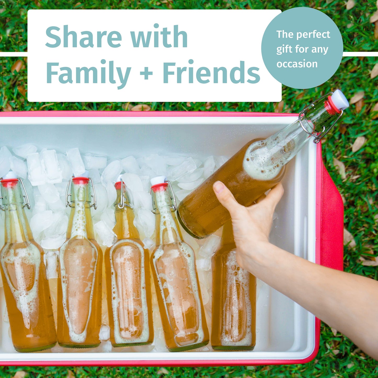 Otis Classic Glass Bottles with Caps - Set of 6 Clear Swing Top Glass Bottles w/Ceramic Lids for Storing Kombucha, Liquor, Syrup, Wine, Kefir & Beer - Bonus Marker & Labels Included, 16oz