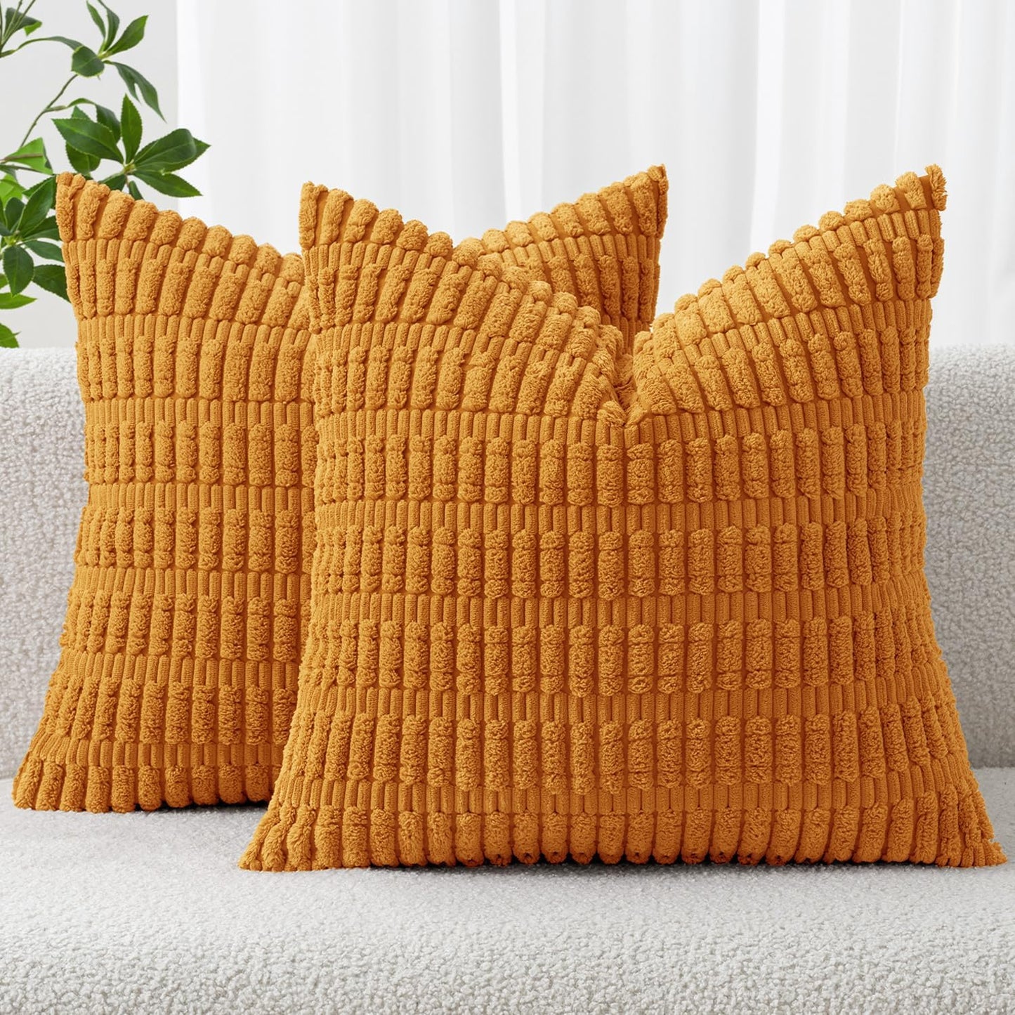 MIULEE Burnt Orange Corduroy Pillow Covers - Soft Boho Striped Design | 18x18 Inch for Modern Farmhouse Decor