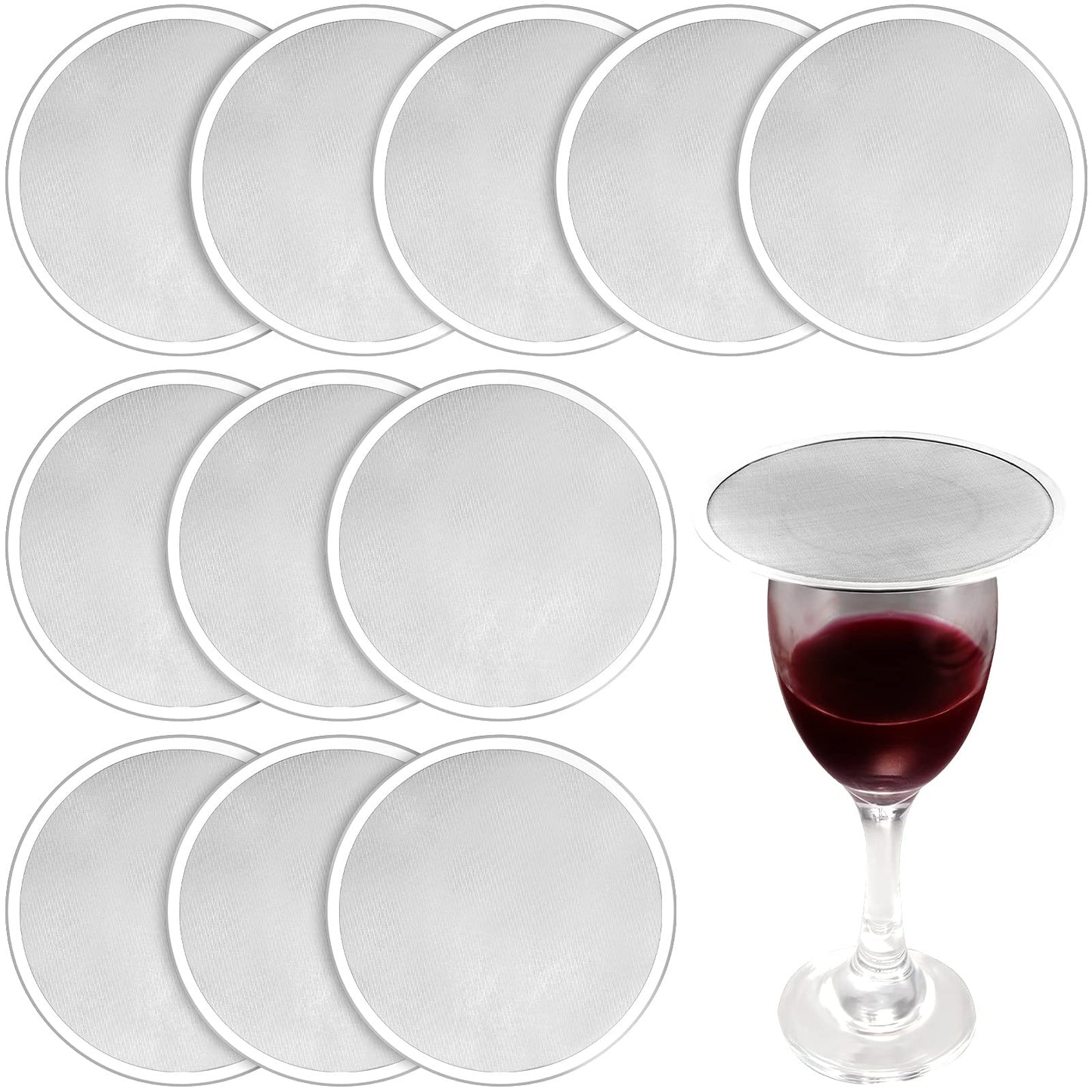 Boao 12 Pieces Stainless Steel Drink Covers Wine Glass Keeps Debris out Cup Drink Wine Glass Lid Mesh Ventilated Discs for Beverage Cover Outdoors Ventilation Reducing Splashing