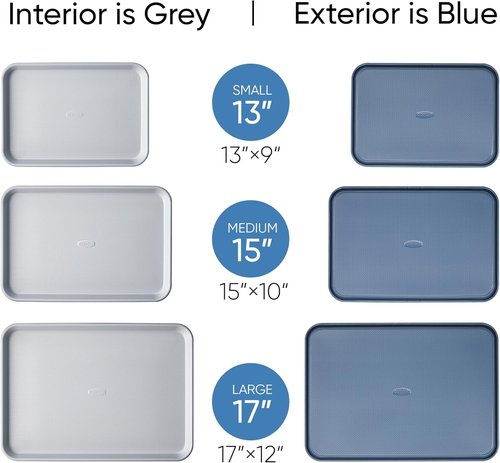 CAROTE 3-Piece Baking Pan Set | Versatile Bakeware Set with 13", 15", & 17" Cookie Sheets in Royal Violet, Blue & Grey