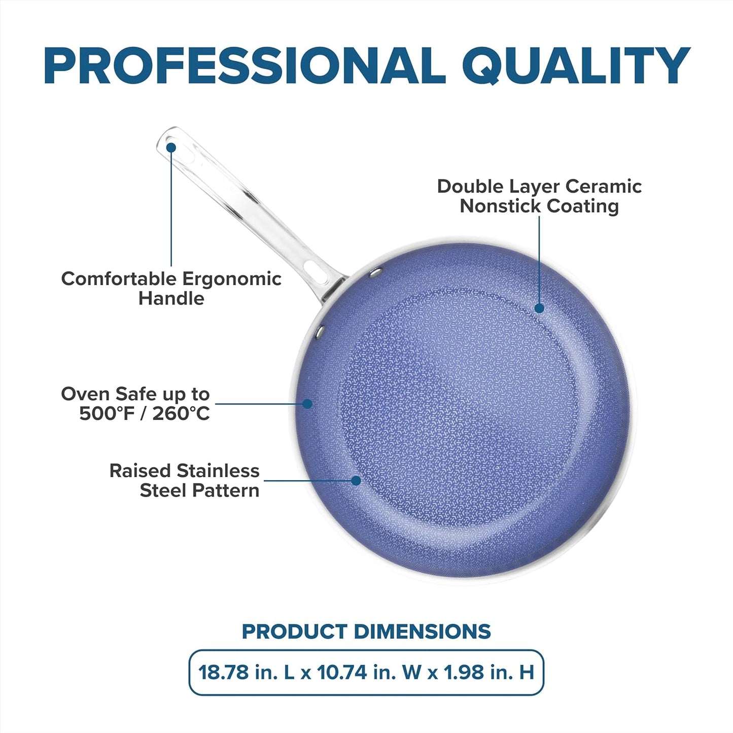 Viking Hybrid Plus 10-Inch Ceramic Nonstick Frying Pan - PFAS-Free, Metal Utensil Safe, Oven Safe to 500°F