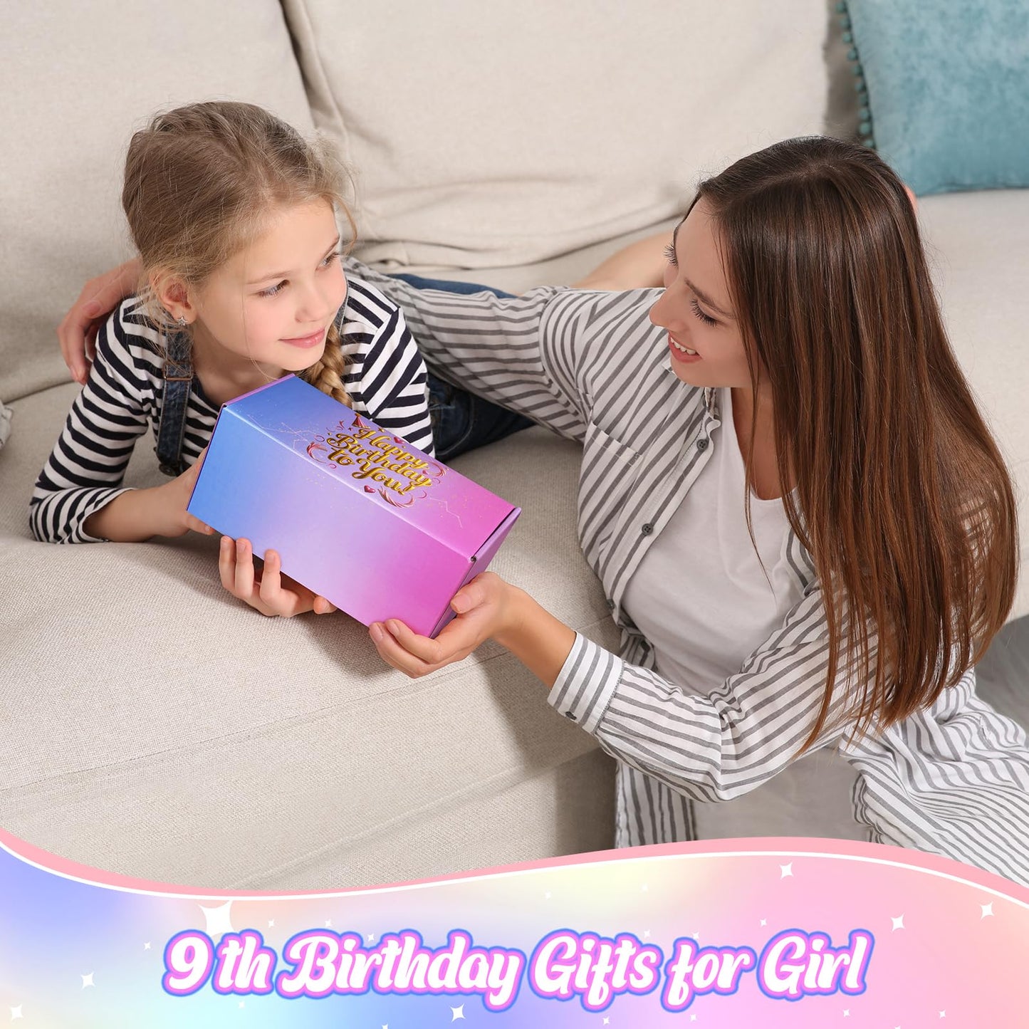 ZZTDSD 9 Year Old Girl Birthday Gift Set, Gifts for 9 Year Old Girls with Glass Cup (16oz), Socks, Pearl Necklace, Beaded Bracelet, Birthday Hat, Sash & Card