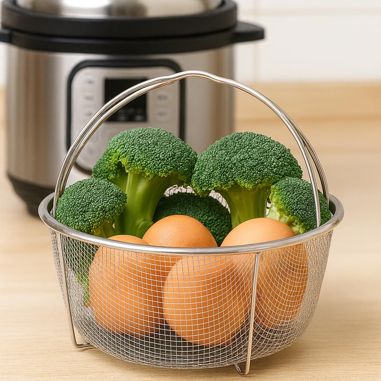 Stainless Steel Steamer Basket, Vegetable Steamer Basket for Instant Pot, Accessories 6 or 8 quart, Instant Pot Insert with Silicone Gloves, Metal Strainer for Cooking Vegetable, Eggs, Pasta, Quinoa