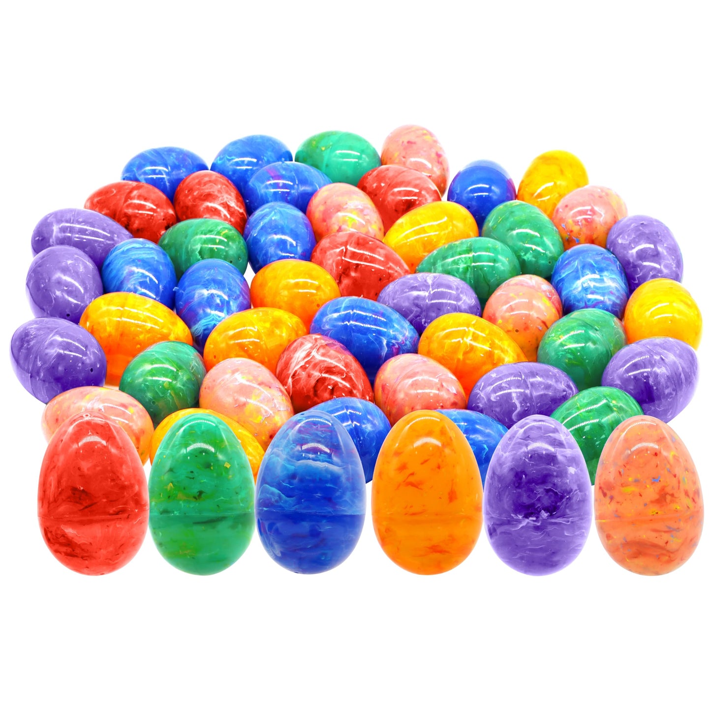 JOYIN 72 Pcs Plastic Iridescent Printed Bright Easter Eggs 3.15" Tall for Easter Hunt, Basket Stuffers Fillers, Classroom Prize Supplies, Filling Treats and Party Favor