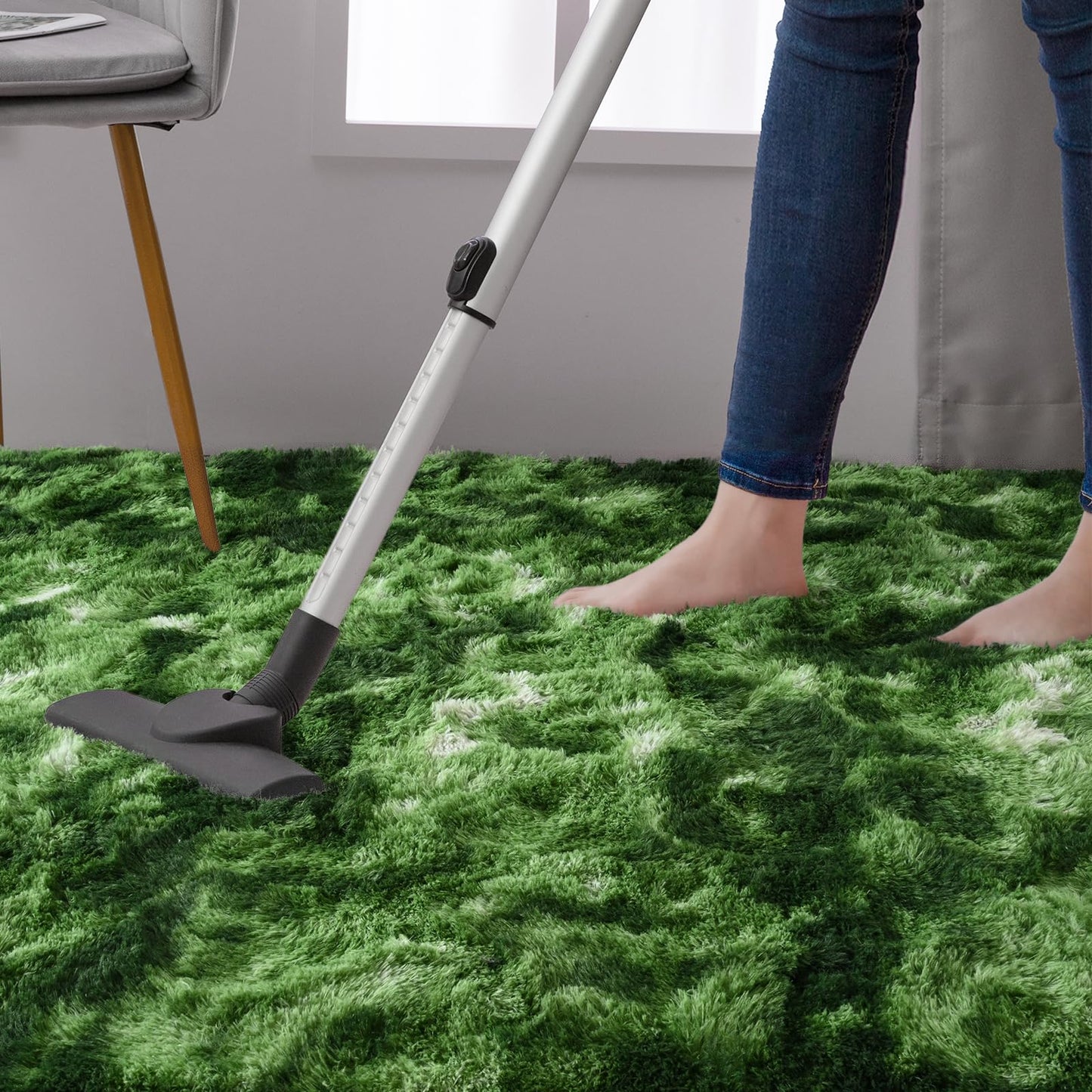 DweIke Extra Large Fluffy Area Rug, 5x8 ft Modern Indoor Carpets for Living Room Bedroom, Plush High Pile Tie-Dyed Dark Green Rug for Girls Kids Playroom Classroom Nursery Home Décor, Dark Green