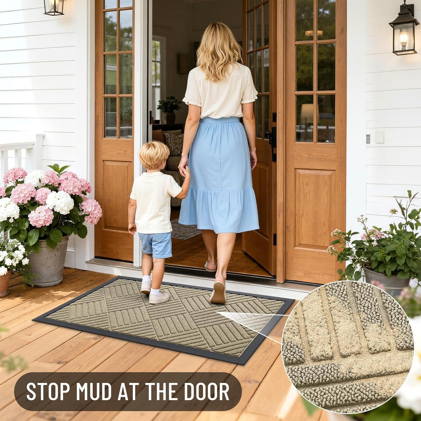 OLANLY Heavy-Duty Front Door Mat - Absorbent Natural Rubber, Stain & Fade Resistant | 47x32, Beige Diamond