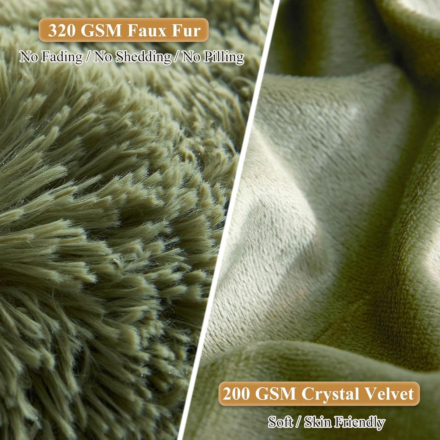 XeGe Fluffy Faux Fur Lumbar Pillow Cover - Cozy Moss Green Shaggy Design with Zipper | 14x36 Inches