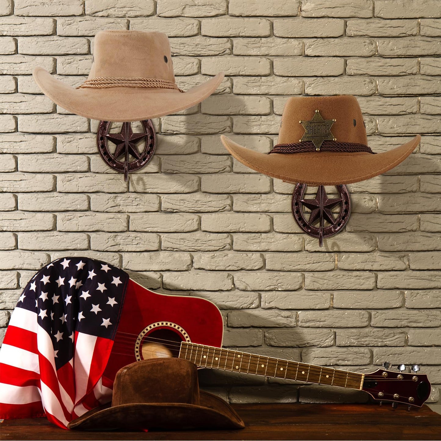 HYDERMUS Cowboy Hat Organizer Rack for Wall 4 Pack Metal Cowboy Hat Holder Wall Mounted Iron Western Wall Decor Horseshoe Hat Hanger for Storage and Display at Closet Bedroom Living Room