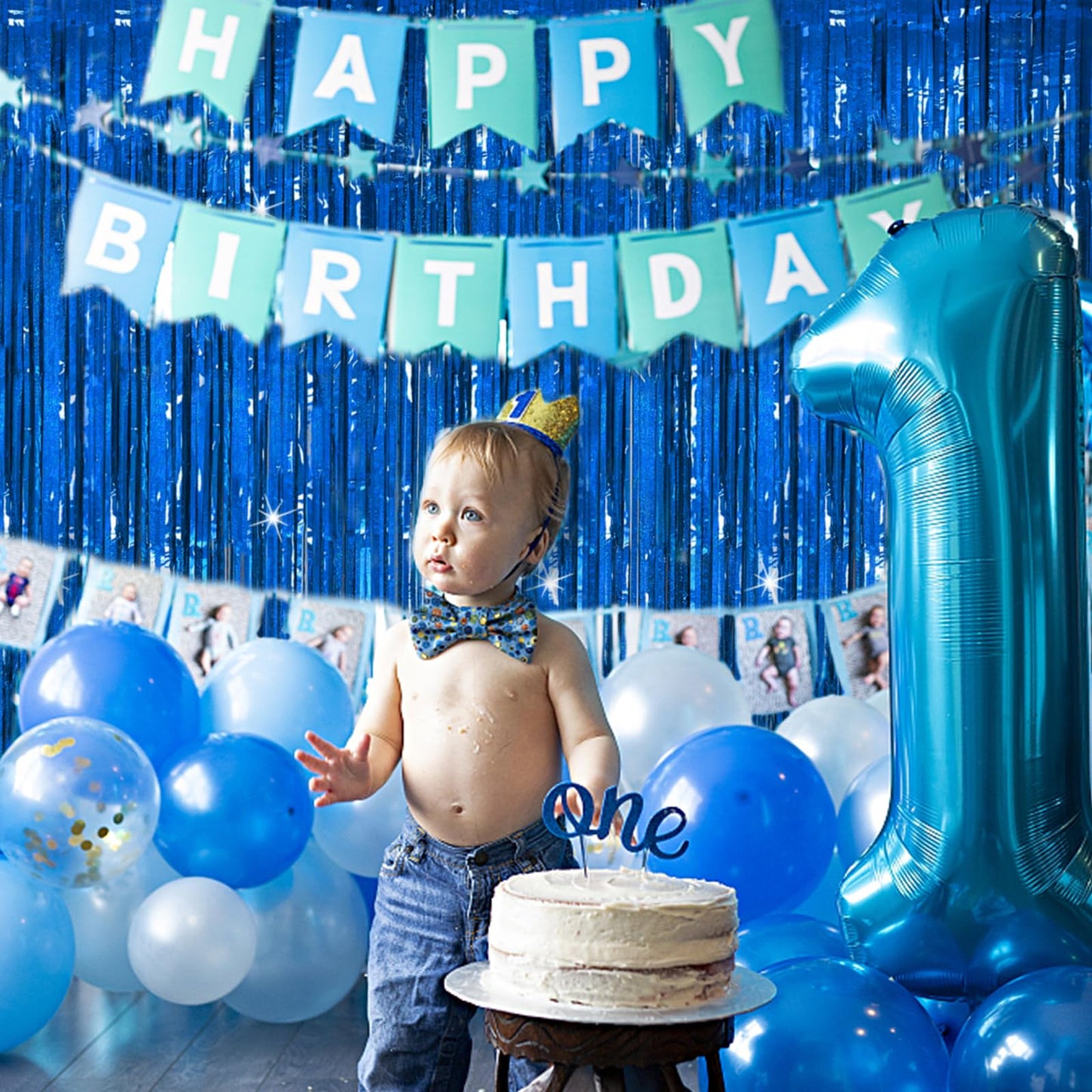 Tinsel Curtain Party Backdrop Blue Birthday Party Decorations 5 Packs Glitter Foil Fringe Curtain Party Decor Streamers Photo Booth for Birthday Christmas Wedding Halloween Graduation Decorations