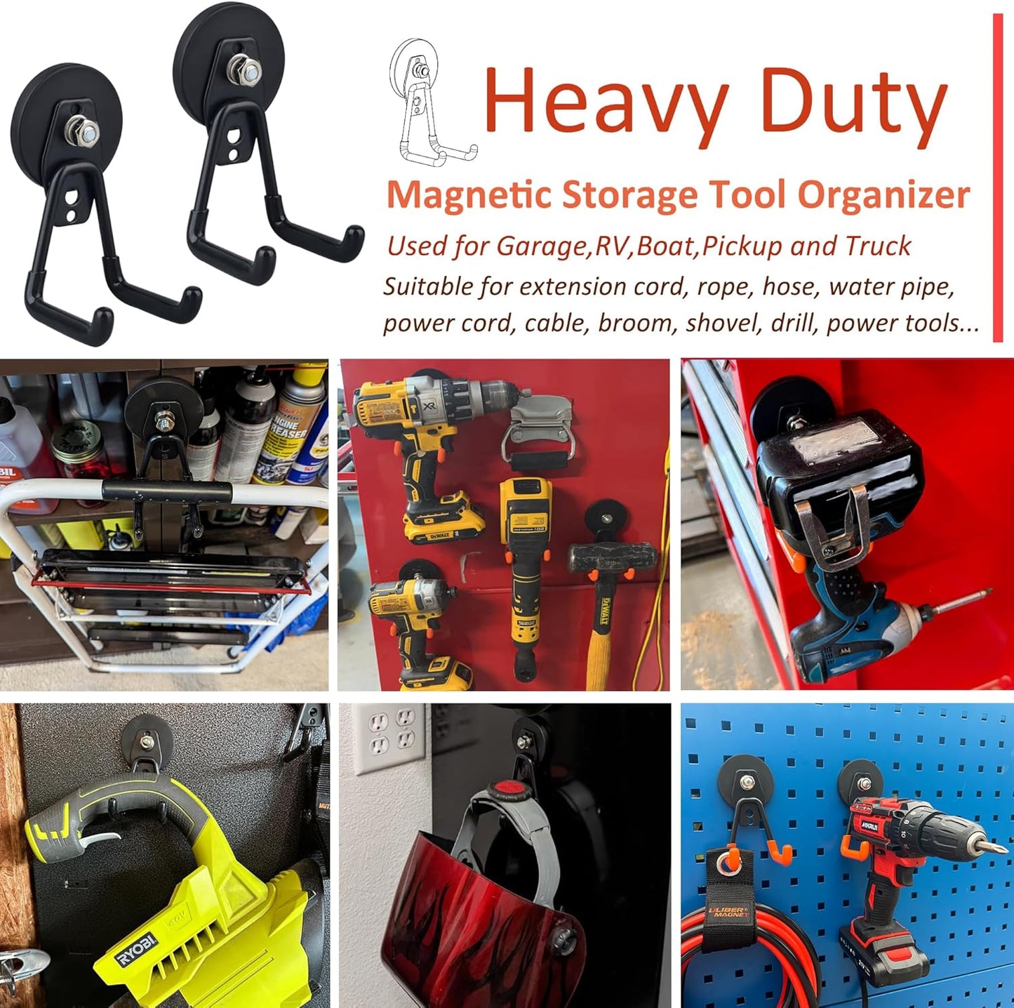 ULIBERMAGNET Heavy Duty Magnetic Hooks - Strong Storage Solution for Tools & Garage | 2 Pack (Black)