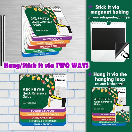 Air Fryer Cheat Sheet Magnets Cooking Guide Booklet Over 200 Foods, Air Fryer Cooking Times Chart, Air Fryer Magnetic Cheat Sheet Set, Cookbook Instant Air Fryer Accessories for Cooking and Frying